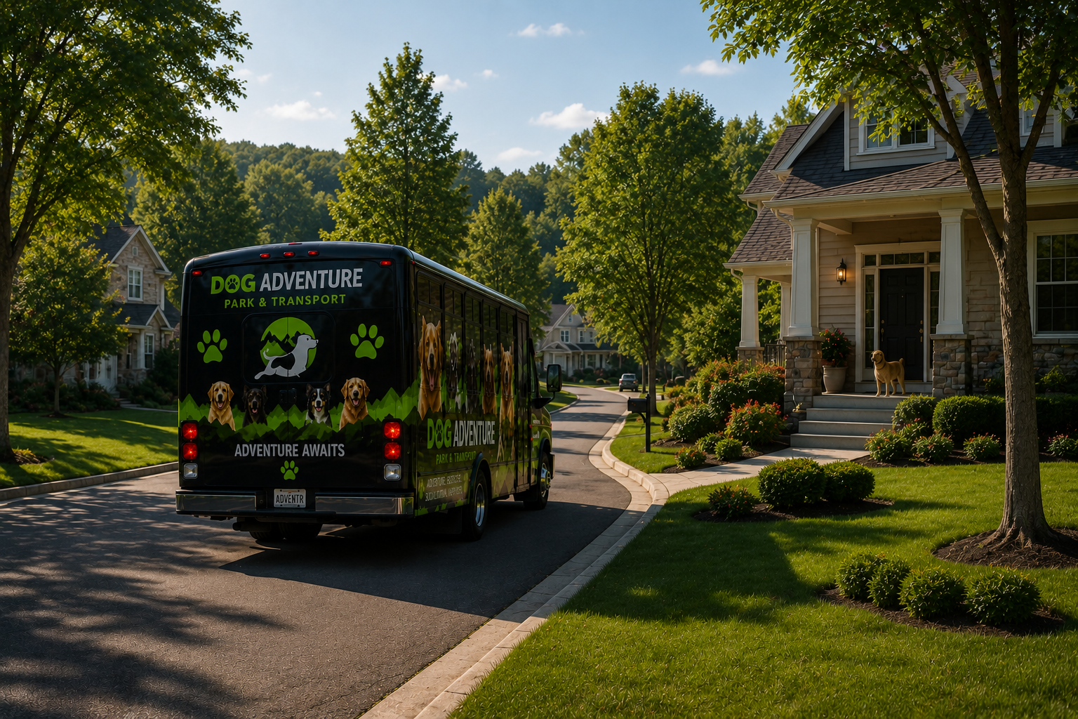 Dog Adventure Business bus in a scenic outdoor setting