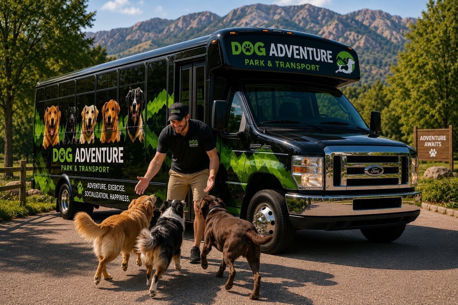 Excited dog greeting the Dog Adventure Business driver at pickup